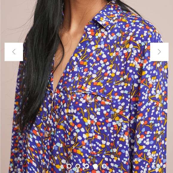 Conversations by Anthropologie Blue Flower Colloquial Button Down Shirt Size 8 - Picture 3 of 12